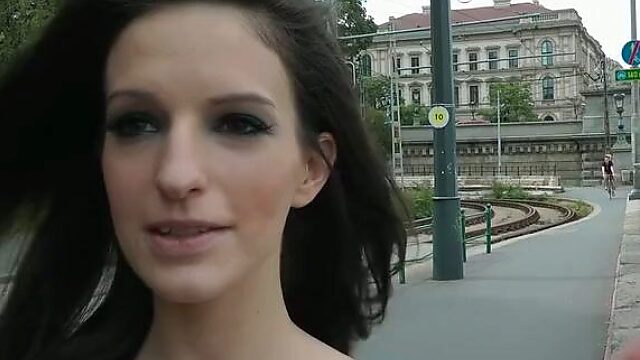 Naughty brunette from Russia has real public sex adventures