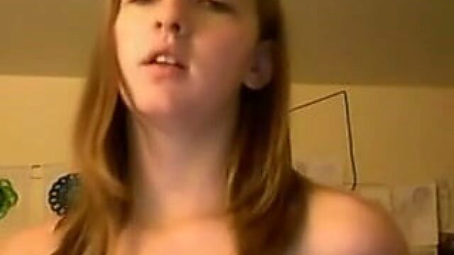 Light haired wanton teen shows off her tiny tits on webcam