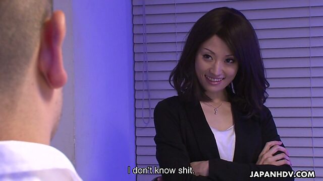 Perverted Asian employee Mitsuki sucks dick during a job interview