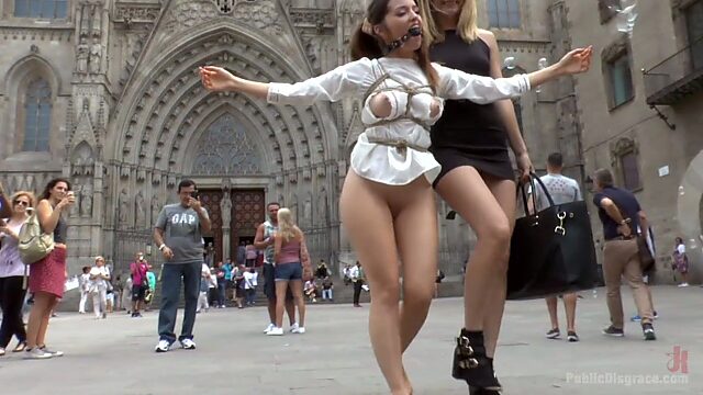 Nasty chick Nati Mellow is fucked by several hungry dudes in public