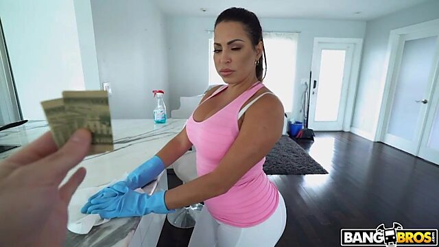 Cuban cleaning lady Julianna Vega polishes big cock and gets her booty rammed