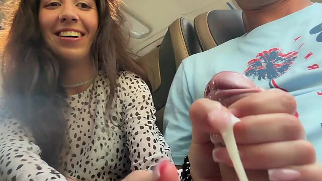 Cute Slim Brunette Katty West Milks a Stranger's Cock Right In the Tourist Bus & Makes Him Cum