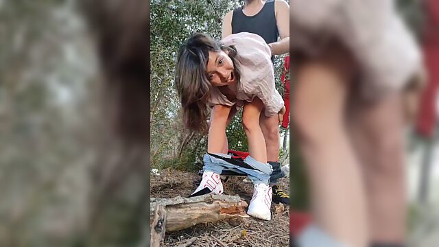 Cute Busty Indian Babe Sucks Her BF's Huge Dick, Then Gets Fucked Hard & Creampied In the Forest