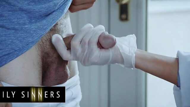 Busty doctor sees her patient at a checkup and mounts his big cock