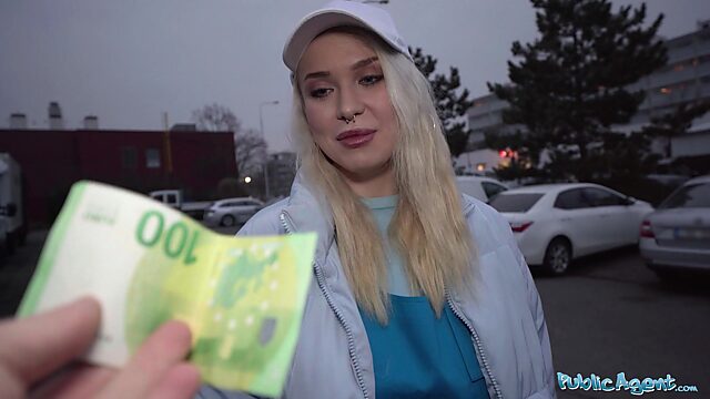 Playful delivery gal doesn't mind getting fucked by a public agent for money