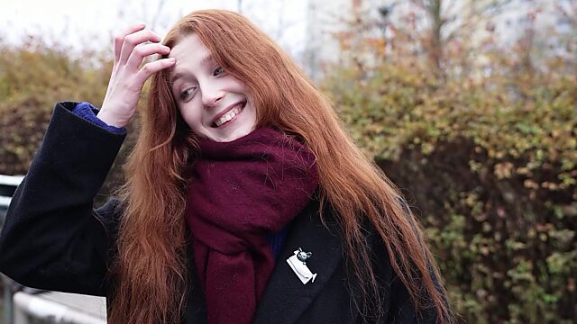 German redhead cutie gets her pale pussy broke by a hard boner