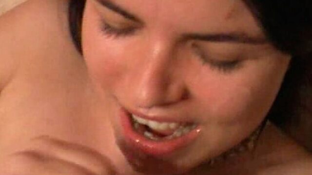 Spoiled brunette teen gets her chest sprayed with hot cum